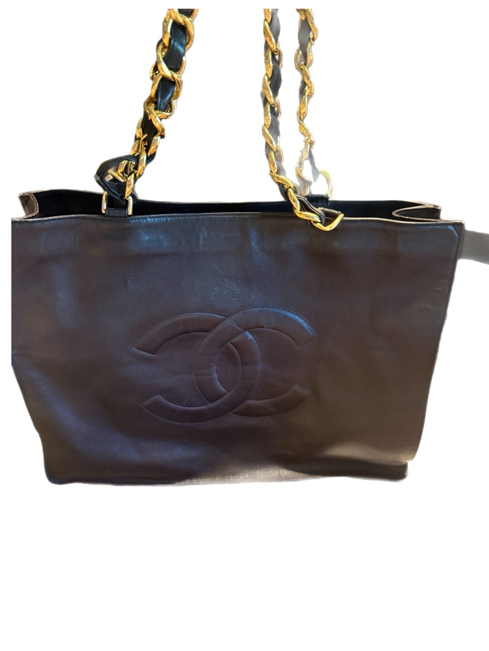 Authentic CHANEL Vintage Black Lambskin CC Shopper Tote